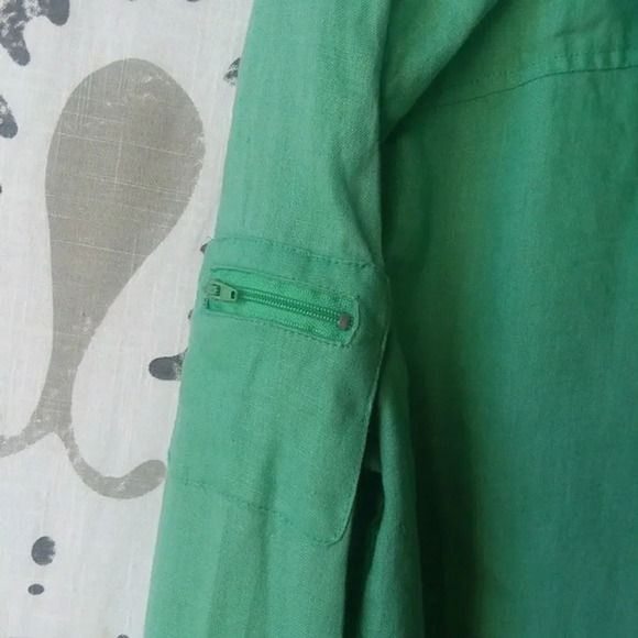 ERIN LONDON | Green & Navy Linen Full Zip Jacket Small - Picture 4 of 6